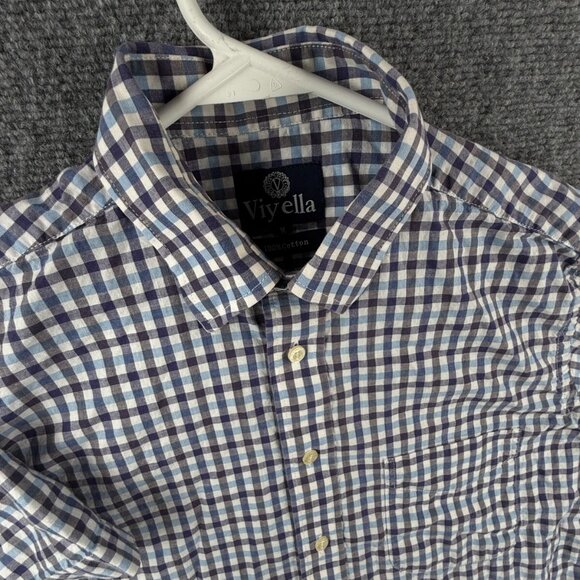 Viyella Short Sleeve Blue Purple Check Cotton Woven Medium Button Up Shirt Adult - Picture 7 of 14
